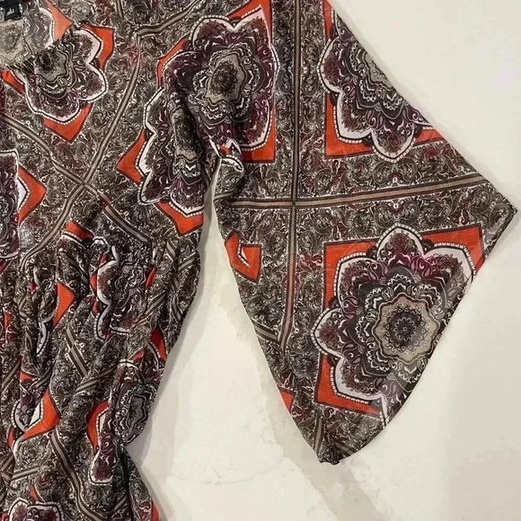 AB Studio Floral Paisley Sheer Blouse Boho Flared Sleeve Women's Large Hippie - Picture 4 of 7